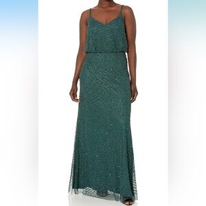 Adrianna Papell Women's Long Beaded Blouson Gown- Emerald Size 8
